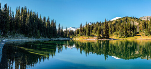 Scenic reflection from Shadow Lake and Mount Rainier in the background, Mt Rainier NP