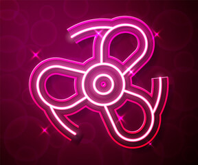 Glowing neon line Boat propeller, turbine icon isolated on red background. Vector