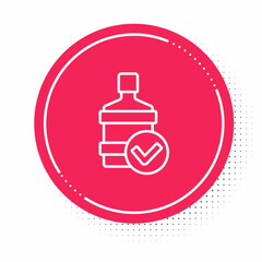 White line Big bottle with clean water icon isolated on white background. Plastic container for the cooler. Red circle button. Vector