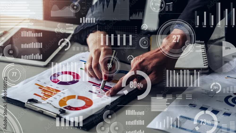 Poster conceptual business dashboard for financial data analysis . 3d render computer graphic .