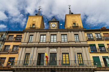 Facade of the Town Hall in the Plaza Mayor of Segovia in Spain 