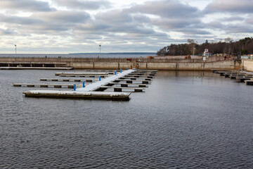 Fototapeta premium Berth for boats and small vessels. An empty pier on the seashore
