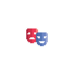 Comedy and tragedy theater masks pixel icon. Element design for logo, stickers, web, embroidery and mobile app. Isolated vector illustration. 8-bit sprite.
