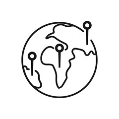 Globe web icon and location pin, planet earth icon set with pointer pin