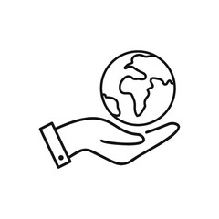 One hand holds the planet, icon.