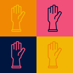 Fototapeta premium Pop art line Protective gloves icon isolated on color background. Vector
