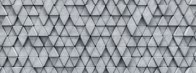 Wall of concrete triangles. Web banner. 3D rendering