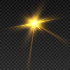 Realistic bright light effect, sparkling star on a transparent background. Vector