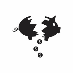 Broken piggy bank flat icon. Smashed, coin, crack. Finance concept