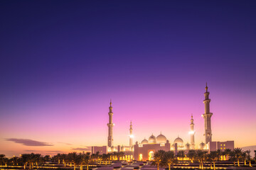 Sheikh Zayed Grand Mosque at sunset Abu-Dhabi, UAE