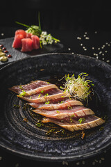 Perfect Sushi Japanese Asian Seafood Food Dish Menu Gourmet Restaurant Chef on Dark Background