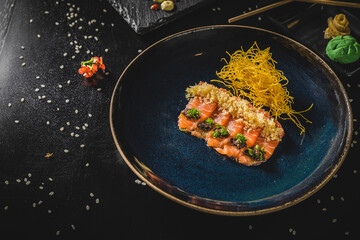 Perfect Sushi Japanese Asian Seafood Food Dish Menu Gourmet Restaurant Chef on Dark Background