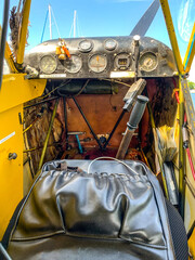 interior of a vintage seaplane cockpit
