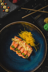 Perfect Sushi Japanese Asian Seafood Food Dish Menu Gourmet Restaurant Chef on Dark Background