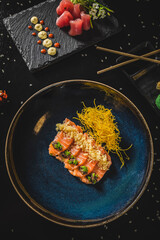 Perfect Sushi Japanese Asian Seafood Food Dish Menu Gourmet Restaurant Chef on Dark Background