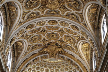 San Luigi dei Francesi Church White and Golden Sculpted Vault Detail in Rome, Italy