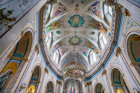 Interior of the old church in Ternopil. Paintings in the Greek Catholic Church