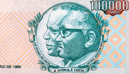 Dr. Antonio Agostinho Neto & Jose Eduardo dos Santos, Portrait from Angola 1000 000 Kwanza1995...