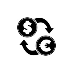 Currency Exchange, Convert Dollar to Euro. Flat Vector Icon illustration. Simple black symbol on white background. Exchange, Convert Dollar to Euro sign design template for web and mobile UI element.