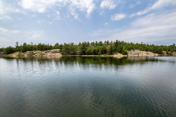 Fototapeta na wymiar green algae on the water in Ontario, Canada