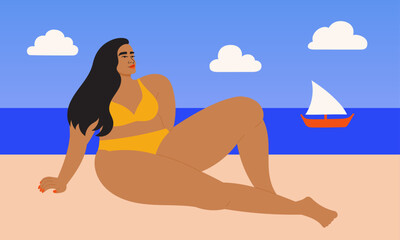 Obraz na płótnie Canvas Illustration of woman relaxing at the beach