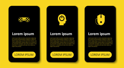 Set Computer mouse, Power button and Game controller or joystick. Business infographic template. Vector