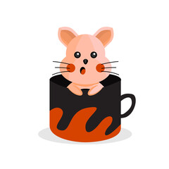 Cute animal cat character inside cup design