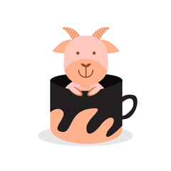Cute animal goat character inside cup design