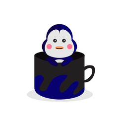 Cute animal penguin character inside cup design