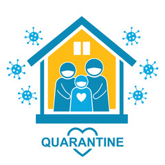 Coronavirus quarantine self isolation, stay at home, social distancing in Covid-19 epidemic icon. Lockdown, family isolated in house avoid contact with people. Prevention corona virus spread. Vector