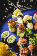 Perfect Sushi Japanese Asian Seafood Food Dish Menu Gourmet Restaurant Chef on Dark Background