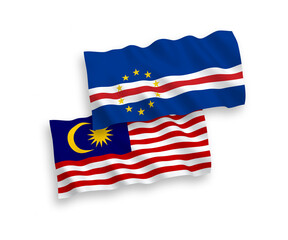 Flags of Republic of Cabo Verde and Malaysia on a white background