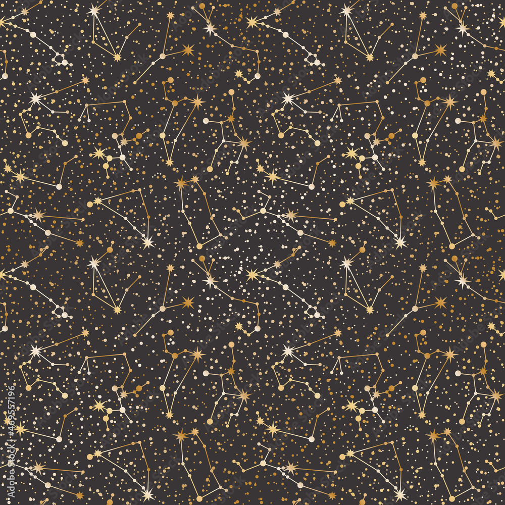 Canvas Prints vector zodiac constellations. celestial seamless pattern. stylized astronomical star systems in gold