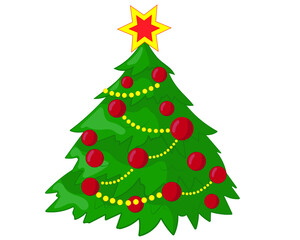 Christmas decorated tree isolated on a white background. Vector illustration.