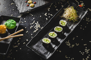 Perfect Sushi Japanese Asian Seafood Food Dish Menu Gourmet Restaurant Chef on Dark Background
