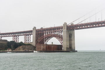 Famous Golden Gate bridge in San Francisco on a foggy day