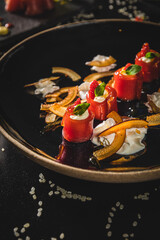 Perfect Sushi Japanese Asian Seafood Food Dish Menu Gourmet Restaurant Chef on Dark Background