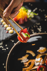 Perfect Sushi Japanese Asian Seafood Food Dish Menu Gourmet Restaurant Chef on Dark Background