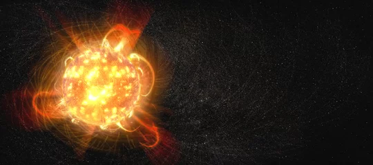 Gordijnen Fractal waves Sun in space. Elements of this image furnished by NASA.  © elen31