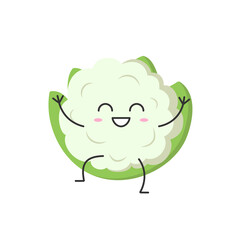 Cauliflower cute character cartoon smiling face happy joy vegetable cabbage emotions icon vector illustration.