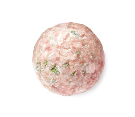 Obraz premium One fresh raw meatball isolated on white, top view