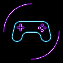 Gamepad neon sign, modern glowing banner design, colorful modern design trends. Vector illustration.