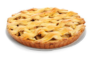 Delicious traditional apple pie isolated on white