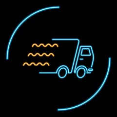 Delivery service neon sign, modern glowing banner design, colorful modern design trend on black background. Vector illustration.