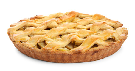 Delicious traditional apple pie isolated on white