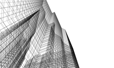 Abstract buildings architectural drawing 3d illustration