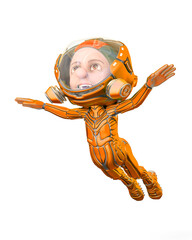 mini astronaut cartoon is flying up