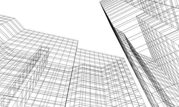 Abstract buildings architectural drawing 3d illustration