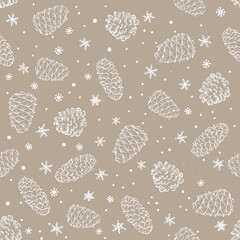 Seamless pattern with snow and snowflakes. Christmas and New Year background. Vector illustration.