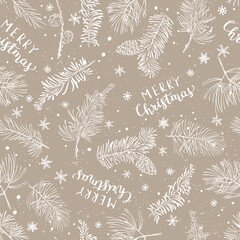 Seamless pattern with snow and snowflakes. Christmas and New Year background. Vector illustration.